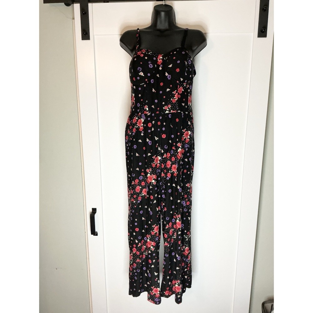 Y2K No Boundaries Brand JR. SZ 11-13 strappy long jumpsuit black floral Corset